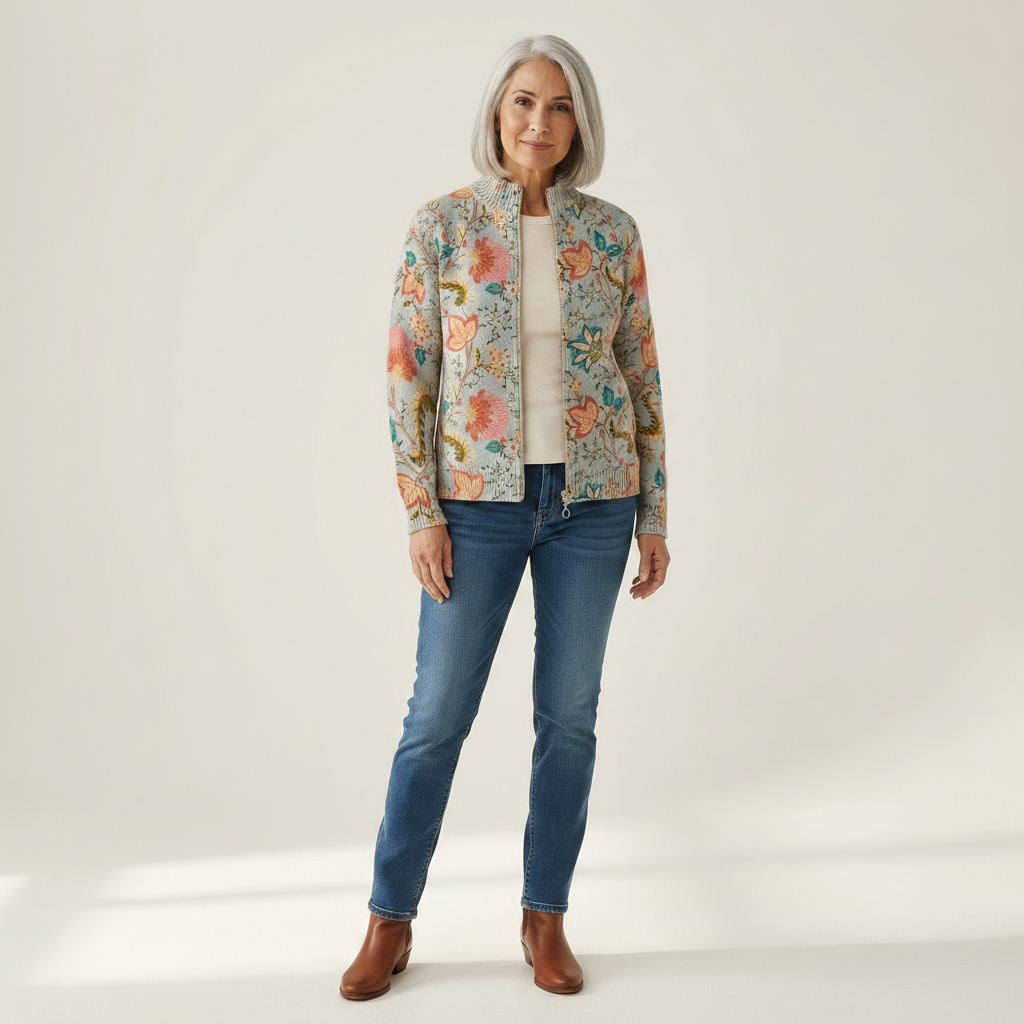 Sabine Strickjacke mit Rosenrankenmuster, Vorderansicht