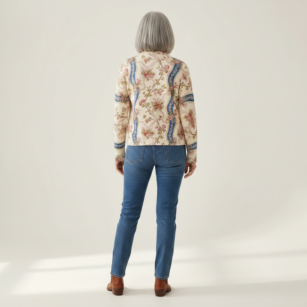 Sabine Strickjacke mit Rosenrankenmuster, Rückansicht