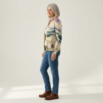 Heike Strickjacke mit Distel- und Landschaftsmotiv, Seitenansicht