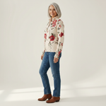Monika Strickjacke mit Vintage-Rosenmuster, Seitenansicht