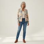 Anja Strickjacke mit buntem Blättermuster, Vorderansicht
