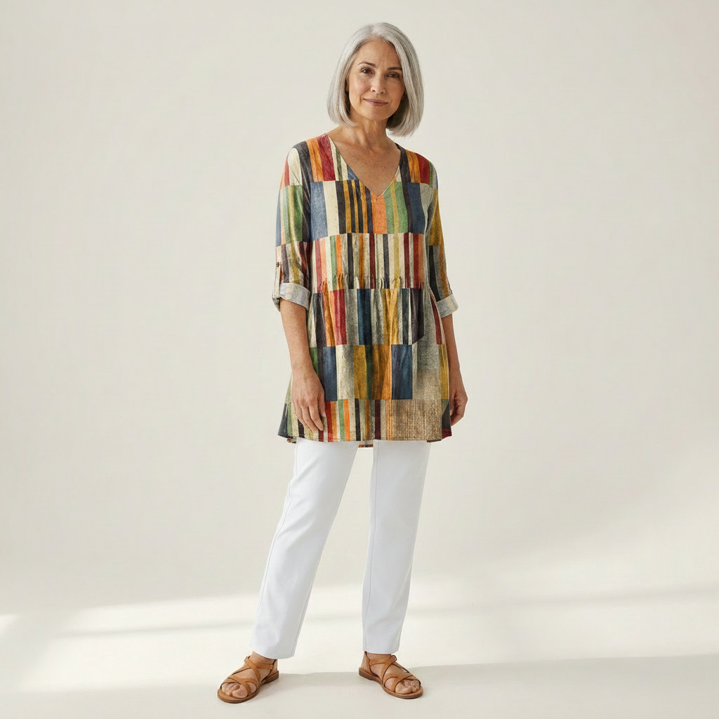 Avery | Lange Bluse mit Muster - Vorderansicht