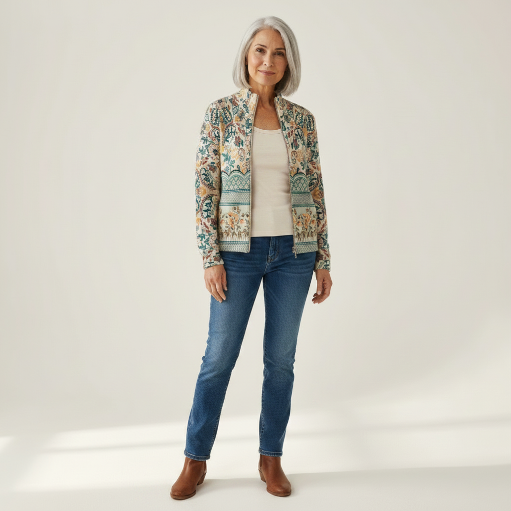 Gisela Strickjacke mit floraler Bordüre, Vorderansicht