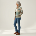 Gisela Strickjacke mit floraler Bordüre, Seitenansicht
