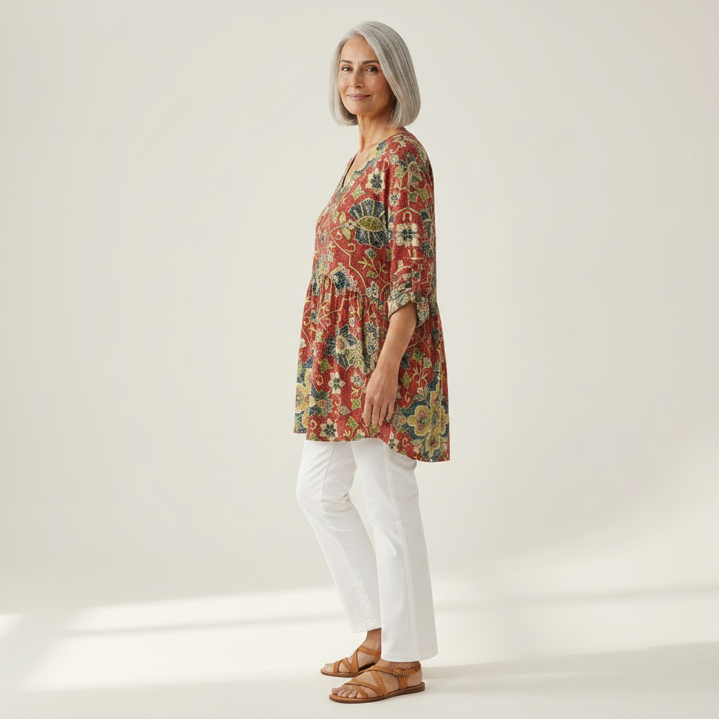 Wren | Lange Bluse mit Muster - Seitenansicht