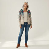 Martina Strickjacke mit Pfauenfeder-Motiv, Vorderansicht