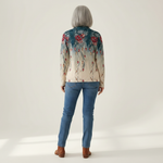 Martina Strickjacke mit Pfauenfeder-Motiv, Rückansicht