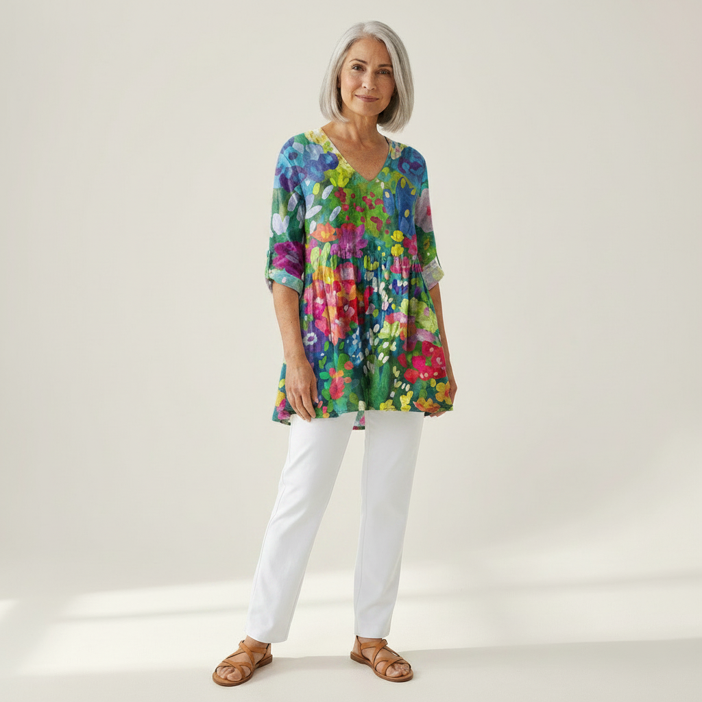 Eden | Lange Bluse mit Muster - Vorderansicht