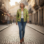 Elke Grüne Strickjacke mit Blumenmuster, im Alltag getragen