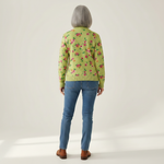 Elke Grüne Strickjacke mit Blumenmuster, Rückansicht