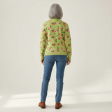 Elke Grüne Strickjacke mit Blumenmuster, Rückansicht