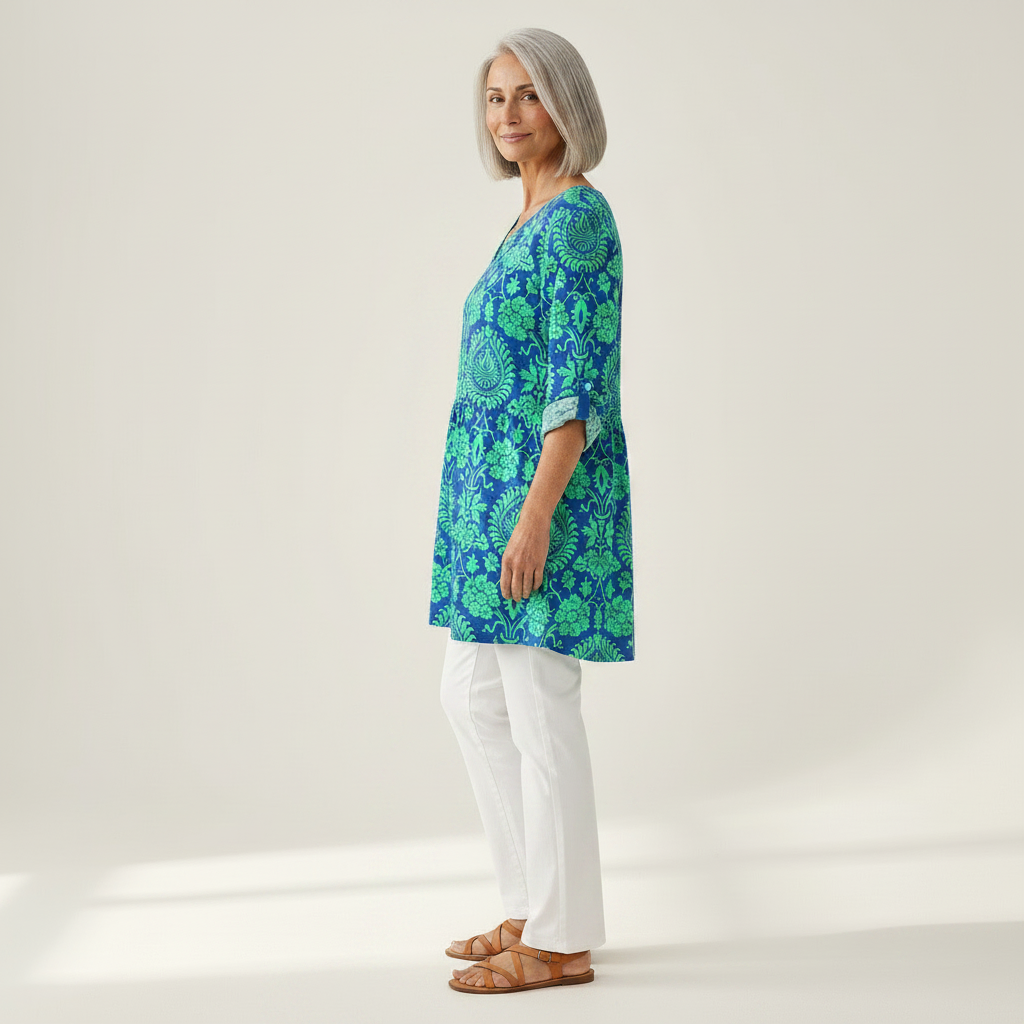 Romy | Lange Bluse mit Muster - Seitenansicht