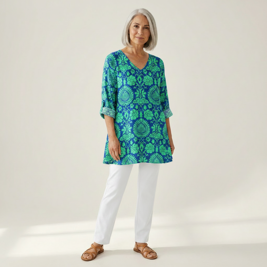 Romy | Lange Bluse mit Muster - Vorderansicht