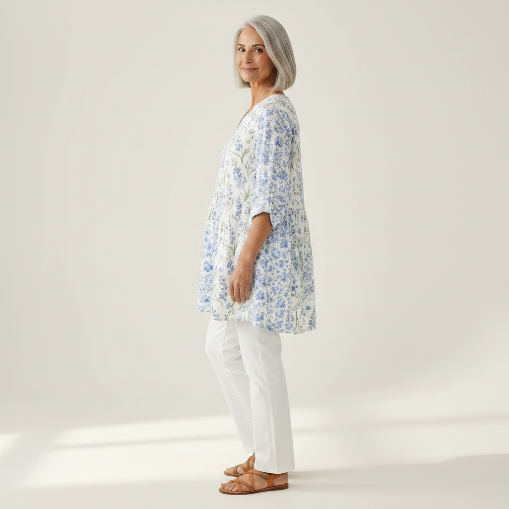 Brielle | Lange Bluse mit Muster - Seitenansicht