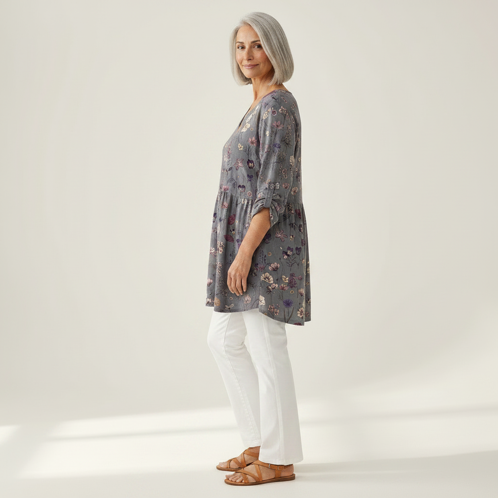 Kira | Lange Bluse mit Muster - Seitenansicht