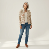 Ingrid Strickjacke mit zarten Blumenranken, Vorderansicht