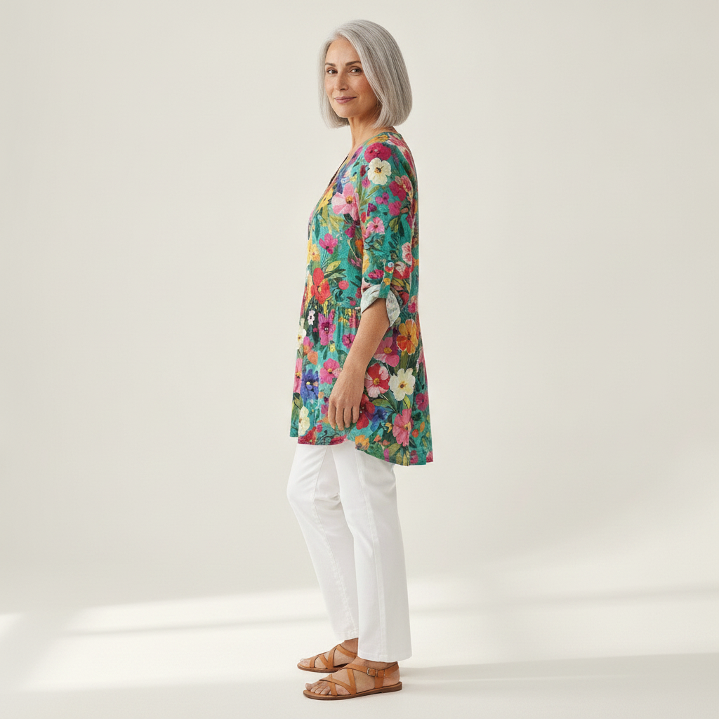 Keira | Lange Bluse mit Muster - Seitenansicht