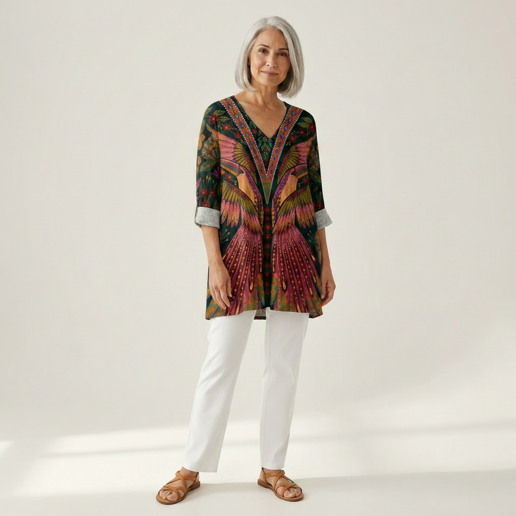 Mila | Lange Bluse mit Muster - Vorderansicht