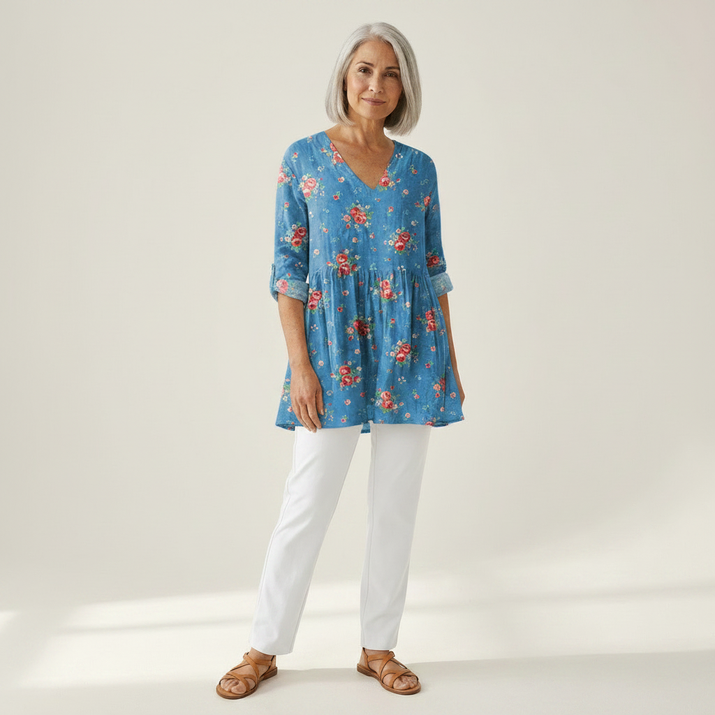 Ayla | Lange Bluse mit Muster - Vorderansicht