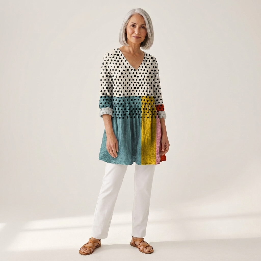 Nola | Lange Bluse mit Muster - Seitenansicht