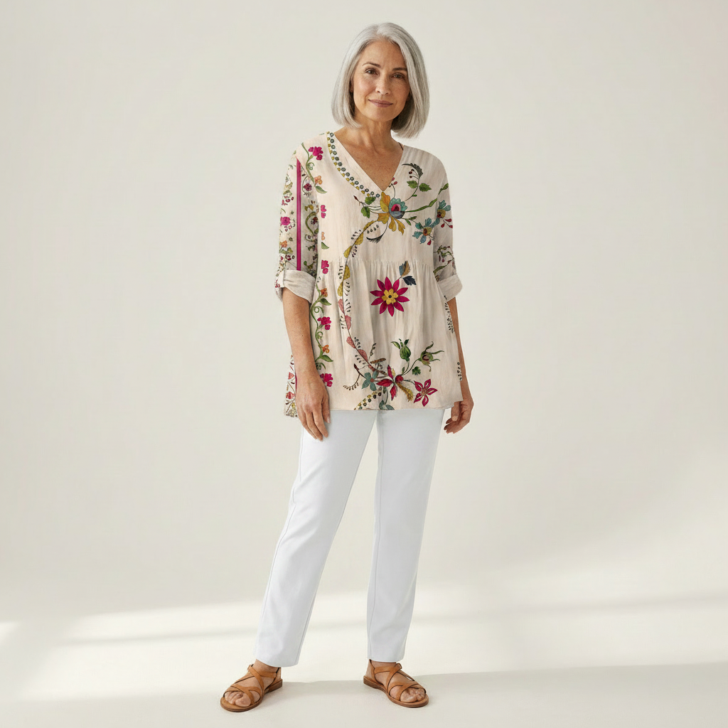 Aria | Lange Bluse mit Muster - Vorderansicht