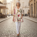 Aria | Lange Bluse mit Muster - im Alltag getragen