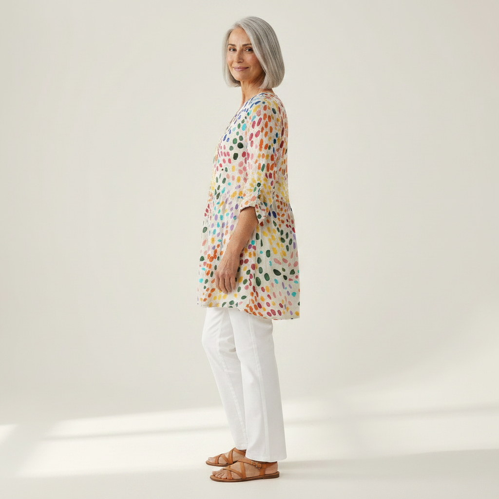 Noelle | Lange Bluse mit Muster - Seitenansicht