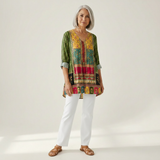 Nyla | Lange Bluse mit Muster - Vorderansicht