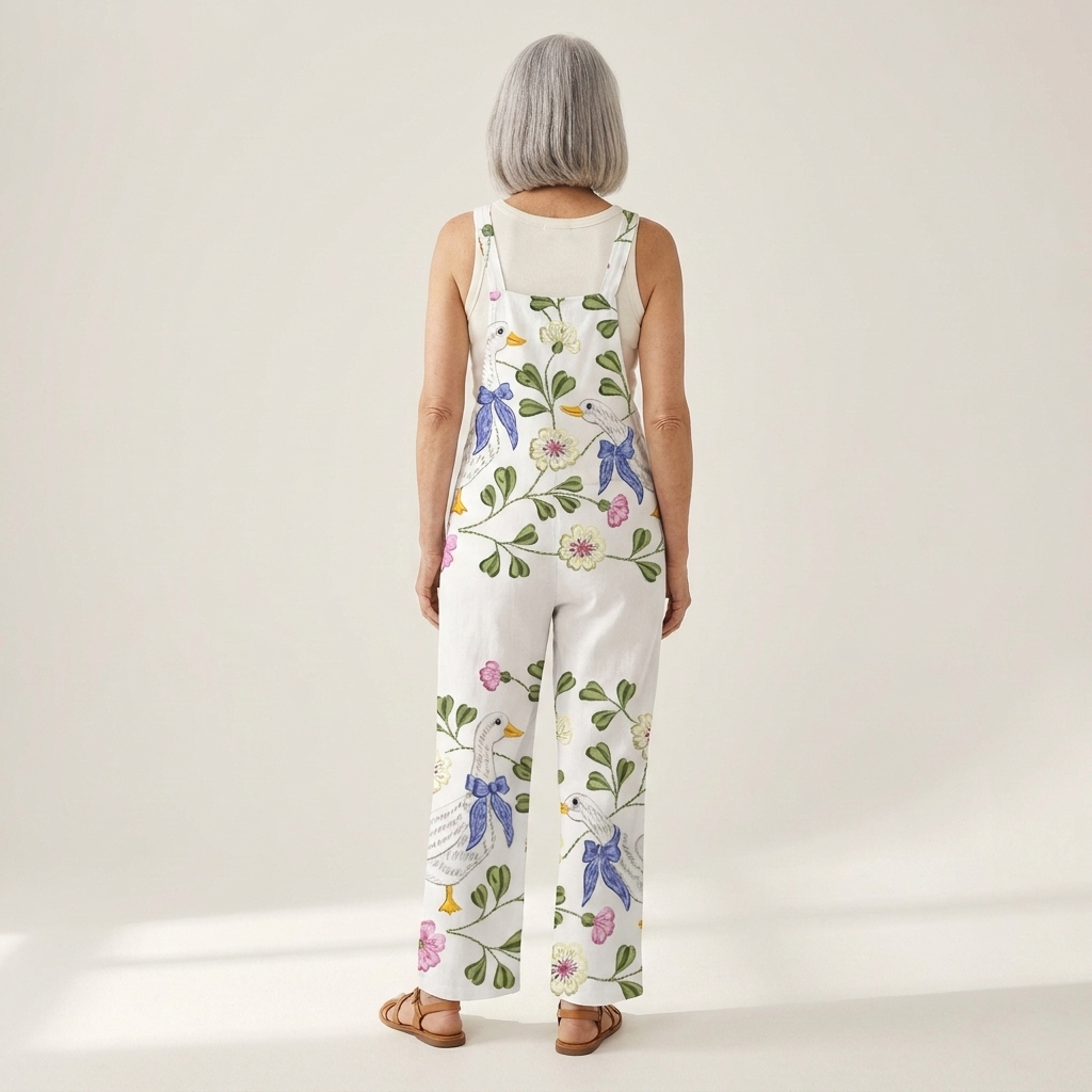Klara - Bequeme bedruckte Latzhose - Vorderansicht am Model