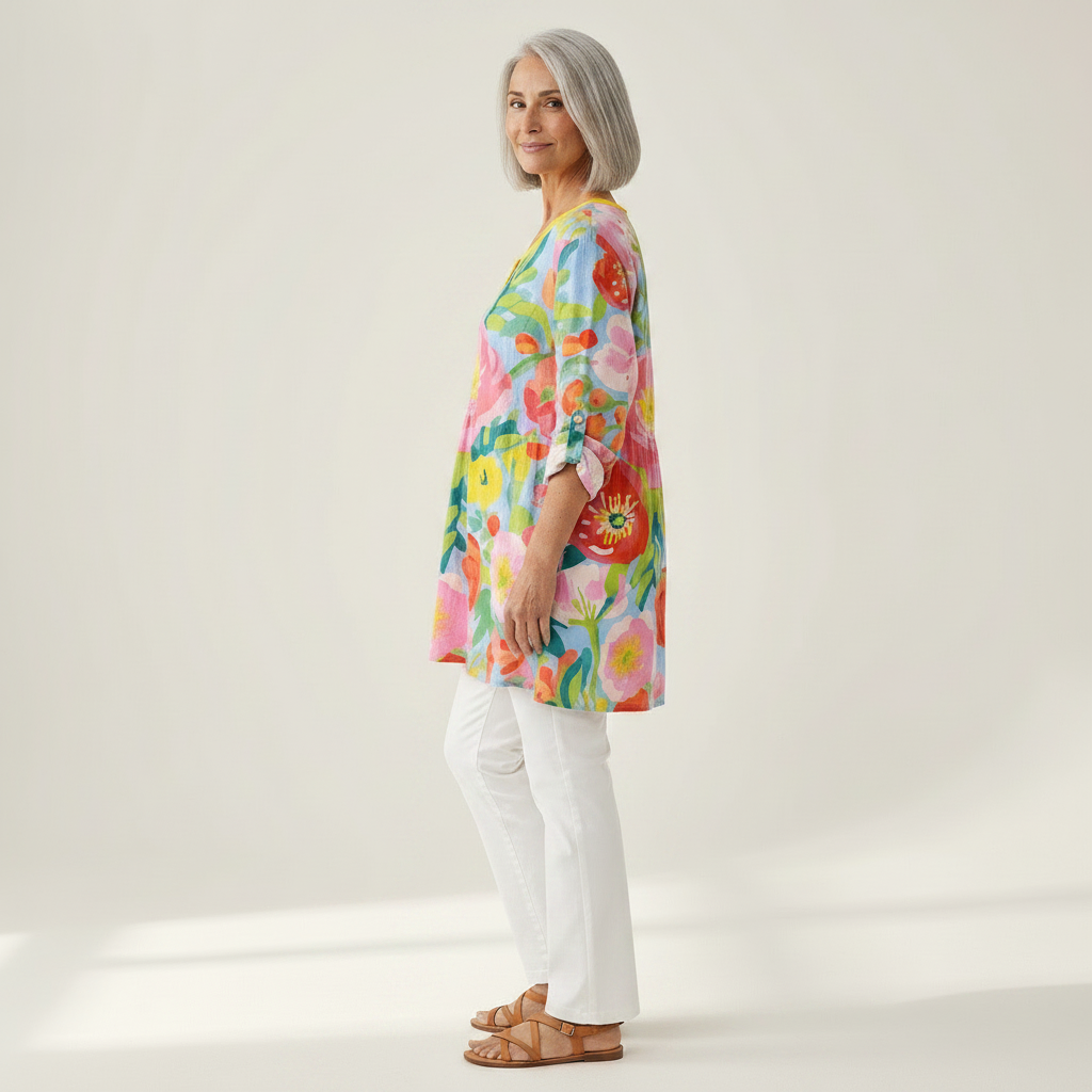 Ayra | Lange Bluse mit Muster - Seitenansicht