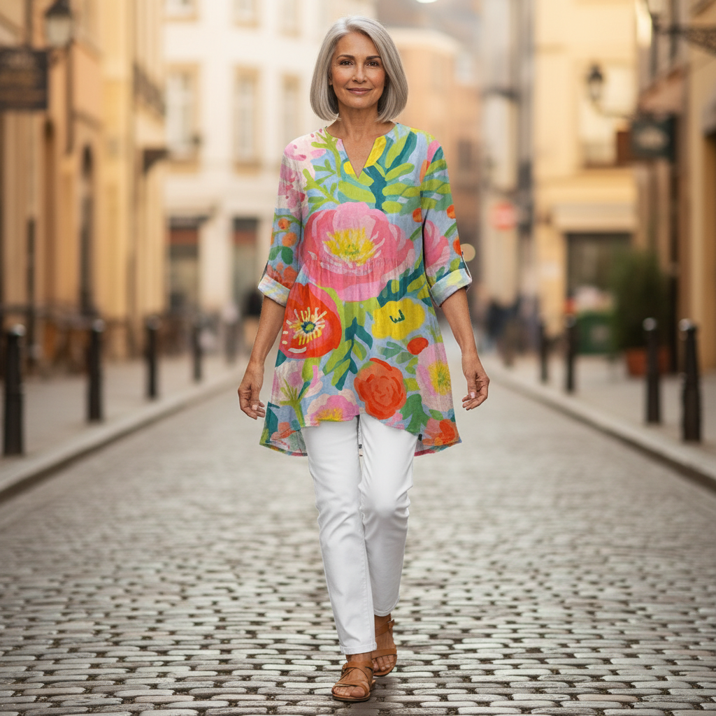 Ayra | Lange Bluse mit Muster - im Alltag getragen