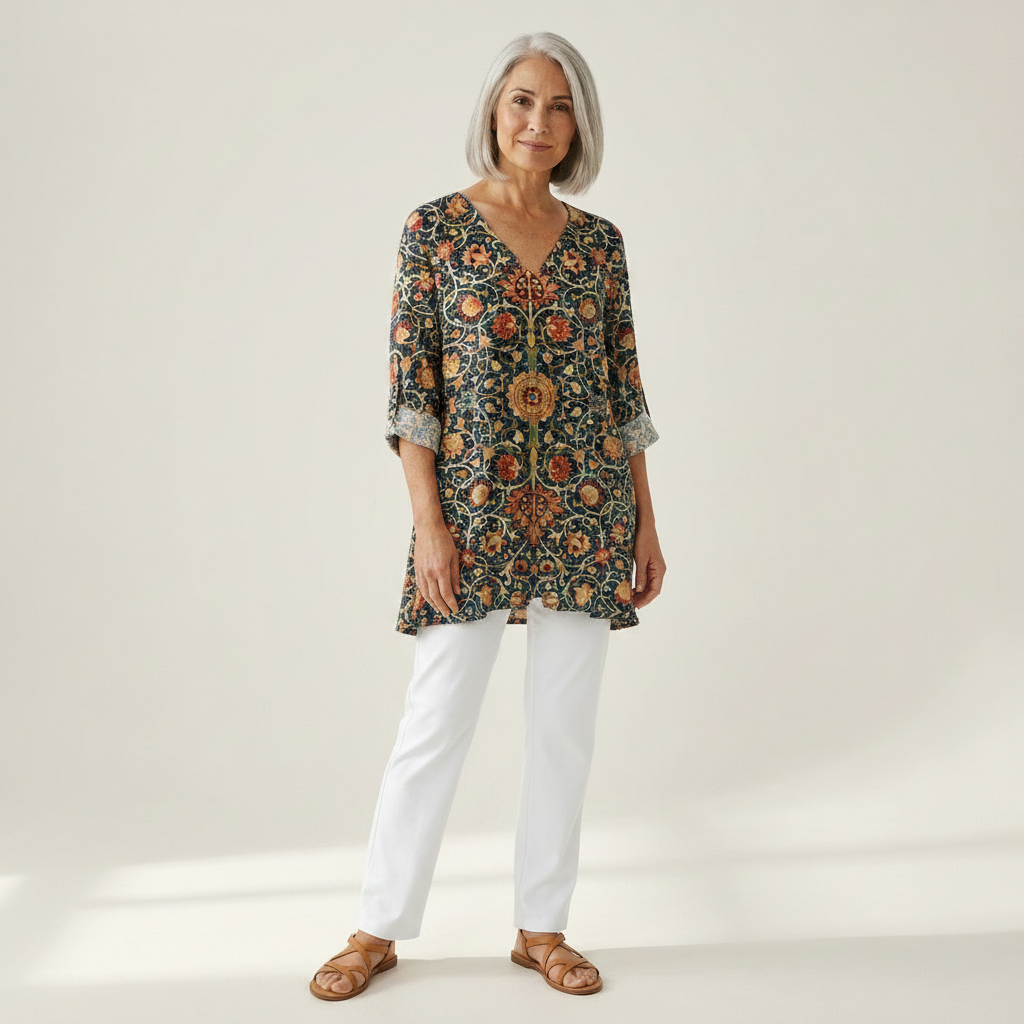 Liora | Lange Bluse mit Muster - Vorderansicht