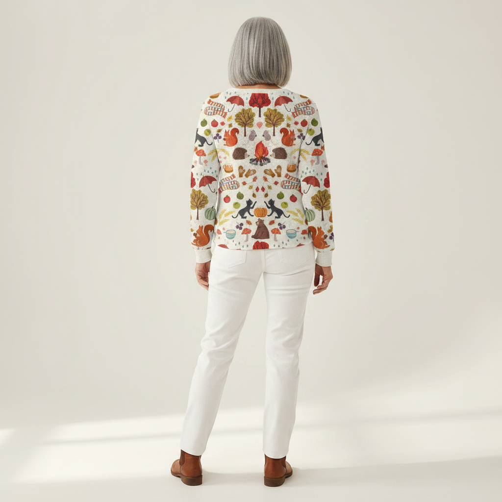 Mathilde Pullover mit Herbstwald-Motiv, Rückansicht