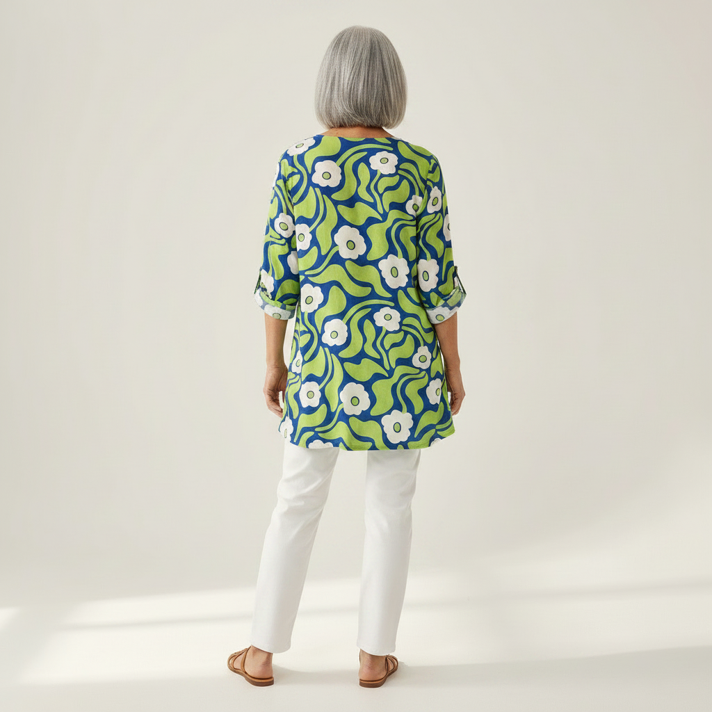 Talia | Lange Bluse mit Muster - Rückansicht