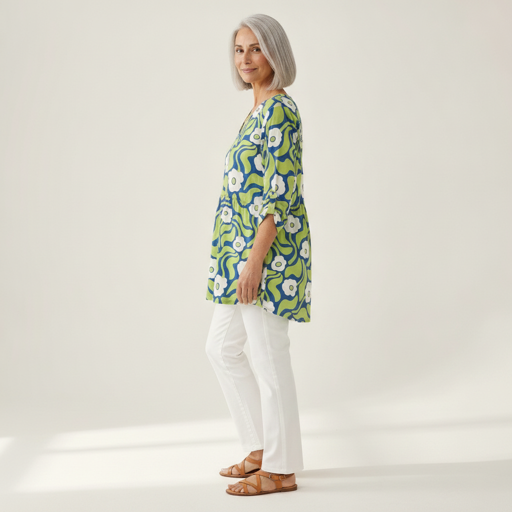 Talia | Lange Bluse mit Muster - Seitenansicht