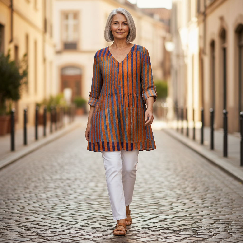 Elowen | Lange Bluse mit Muster - im Alltag getragen