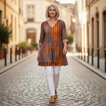 Elowen | Lange Bluse mit Muster - im Alltag getragen