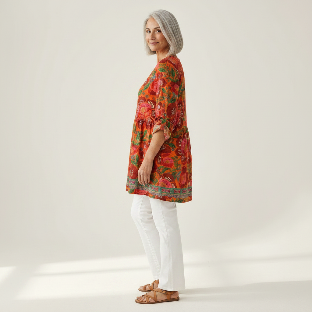Kaia | Lange Bluse mit Muster - Seitenansicht