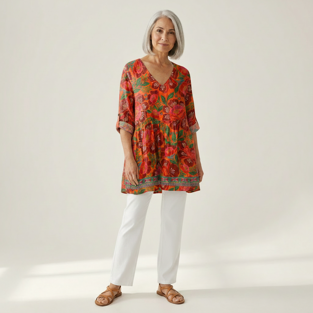Kaia | Lange Bluse mit Muster - Vorderansicht