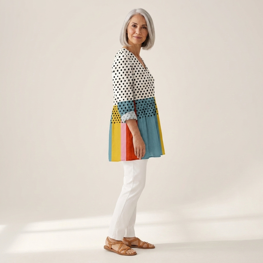 Nola | Lange Bluse mit Muster - Vorderansicht
