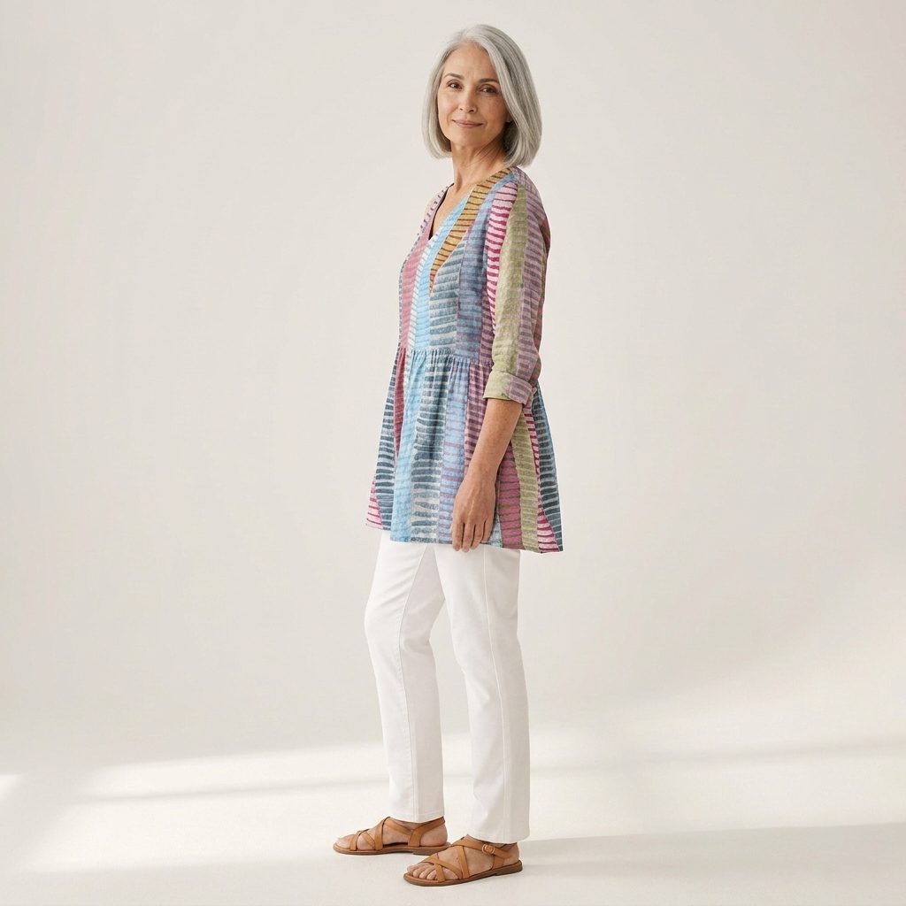 Noa | Lange Bluse mit Muster - Seitenansicht