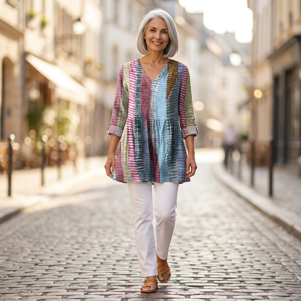 Noa | Lange Bluse mit Muster - im Alltag getragen