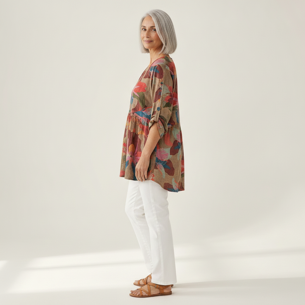 Alina | Lange Bluse mit Muster - Seitenansicht