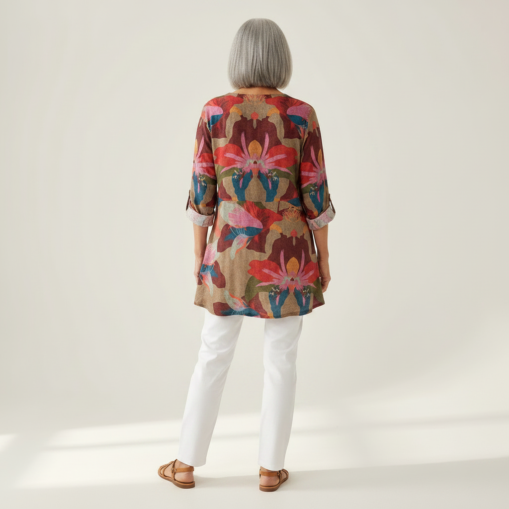 Alina | Lange Bluse mit Muster - Rückansicht