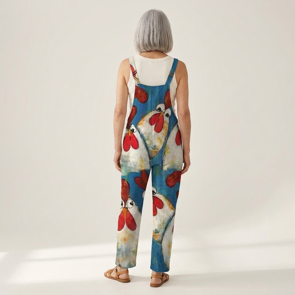Irmgard - Bequeme bedruckte Latzhose - Vorderansicht am Model