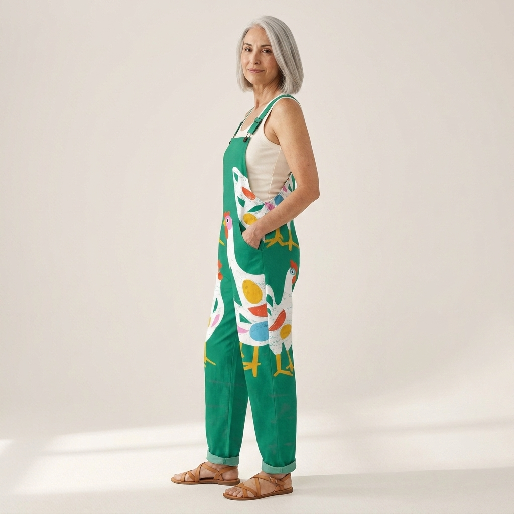 Paula - Bequeme bedruckte Latzhose - Detailansicht