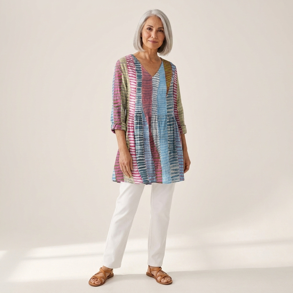 Noa | Lange Bluse mit Muster - Vorderansicht