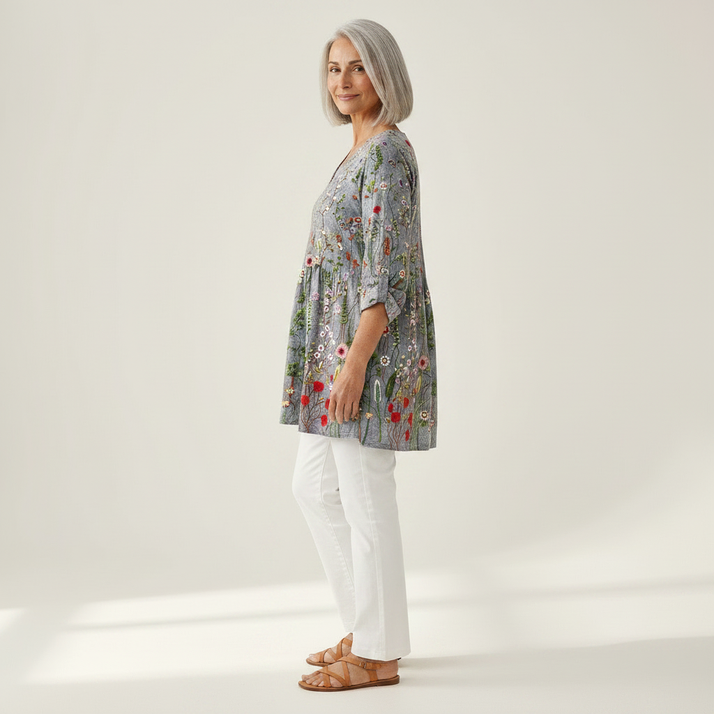 Sloane | Lange Bluse mit Muster - Seitenansicht
