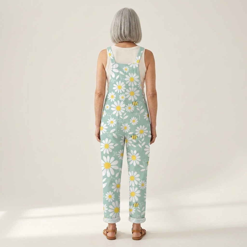Gisela Bequeme bedruckte Latzhose, Nahaufnahme