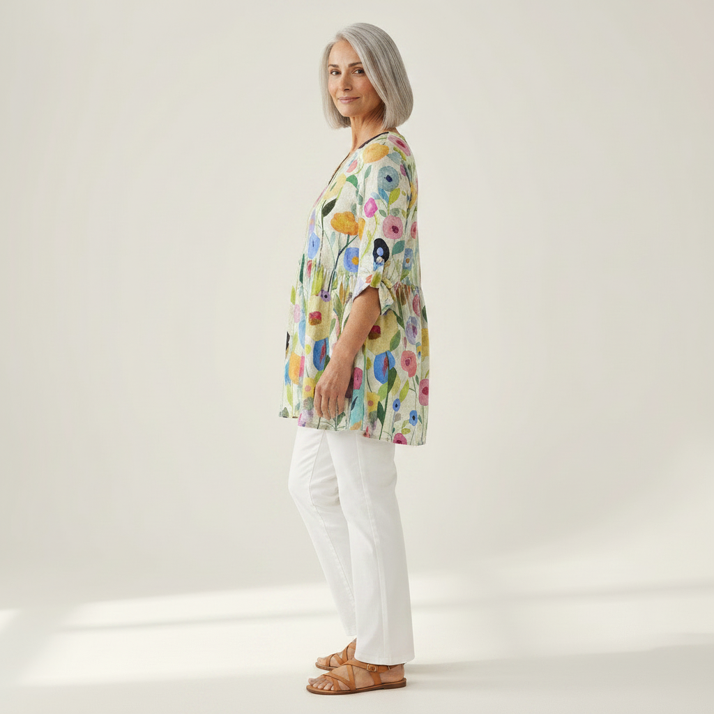 Remi | Lange Bluse mit Muster - Seitenansicht